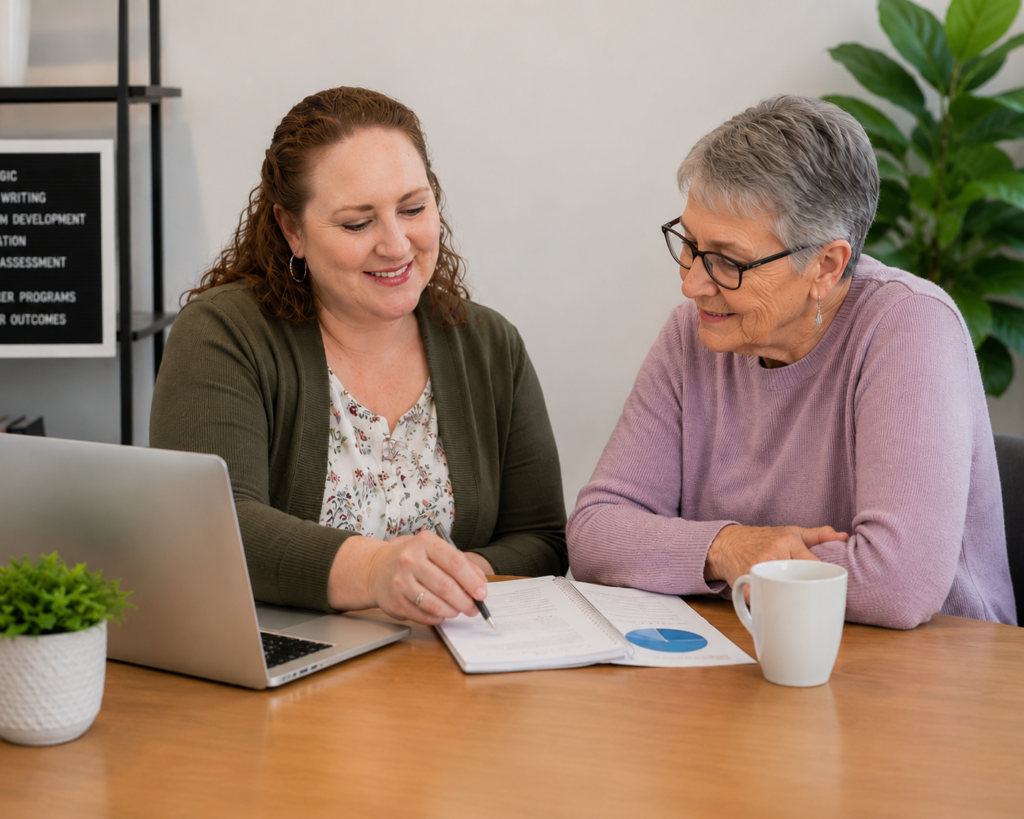 Whitney Bignell working with key stakeholder (AI-generated)